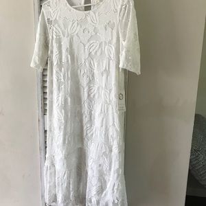 White lace short sleeve midi dress
